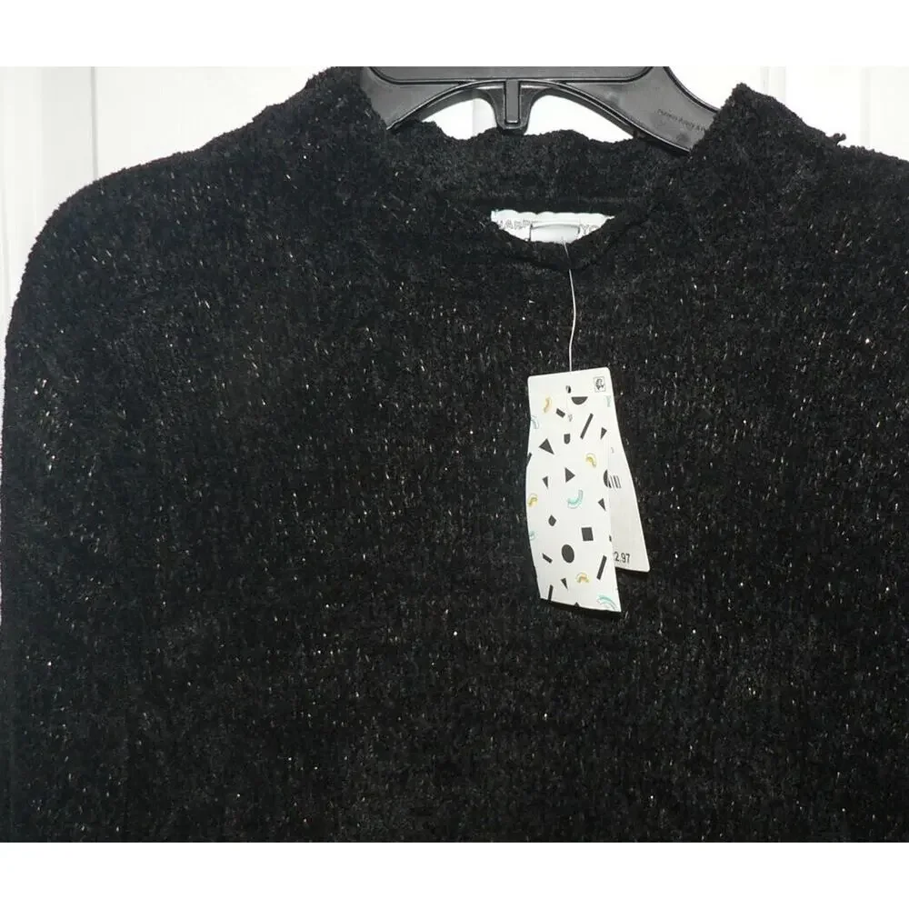 Harper Canyon Girls Long Sleeve‎ Metallic Shine Fuzzy Knit Sweater Black Medium